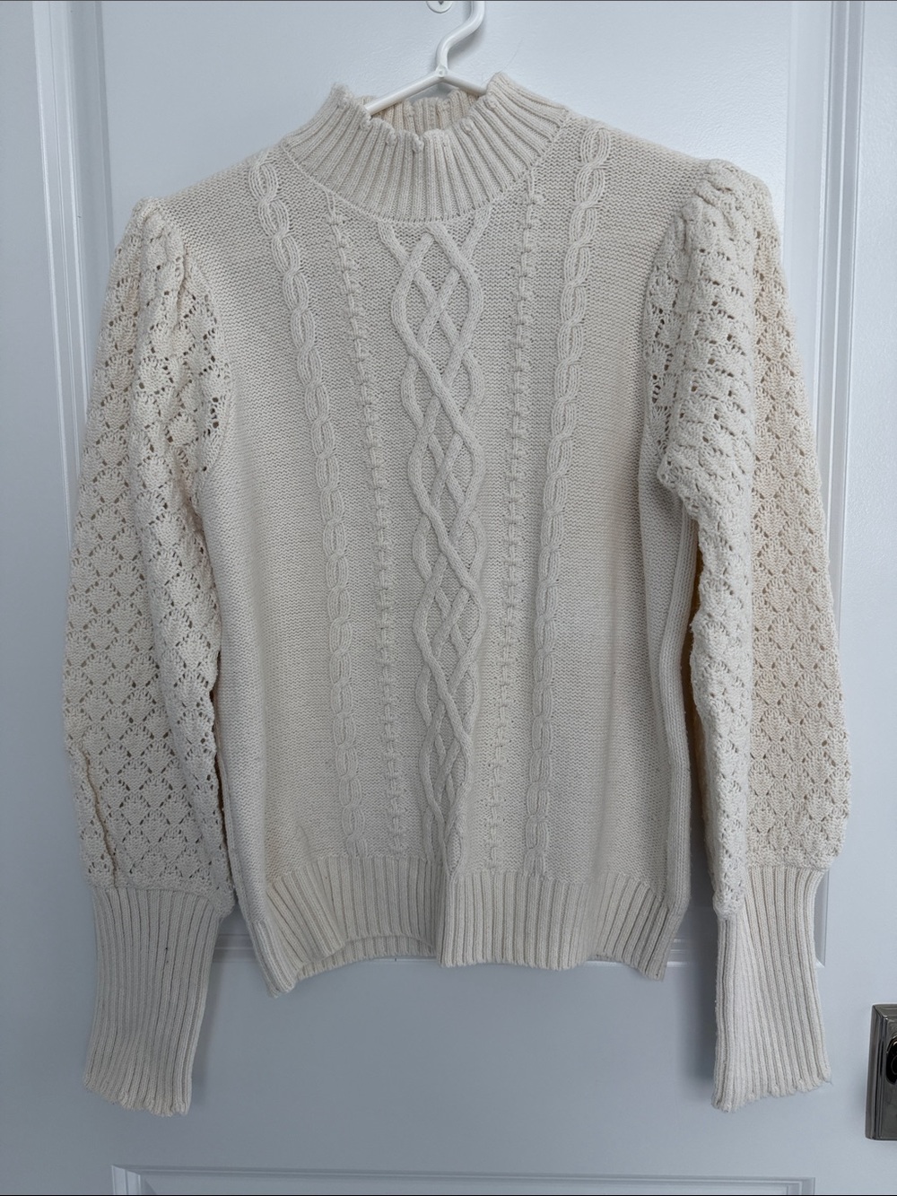 Janie and Jack Cream Cable Knit Lace-Sleeve Mock Neck Sweater, girls size 18